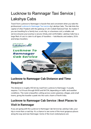 Lucknow to Ramnagar Taxi Service