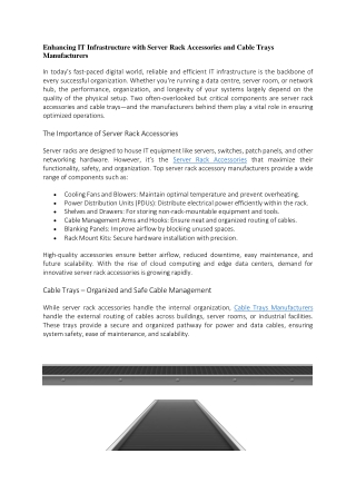 Enhancing IT Infrastructure with Server Rack Accessories and Cable Trays Manufacturers