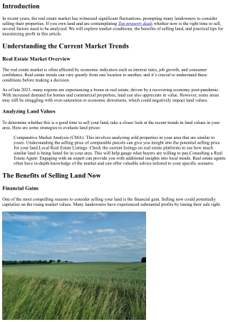 Selling Land: Is Now the Right Time?