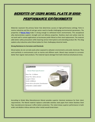Benefits of Using Monel Plate in High-Performance Environments