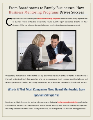From Boardrooms to Family Businesses - How Business Mentoring Programs Drives Success
