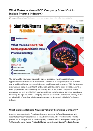 What Makes a Neuro PCD Company Stand Out in India’s Pharma Industry?