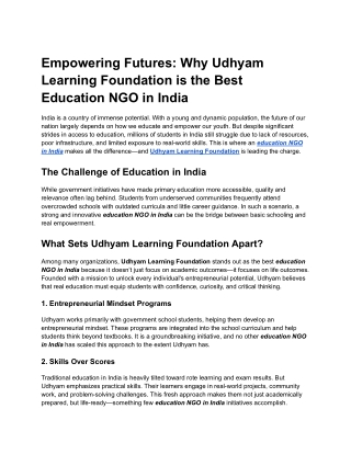 Empowering Futures_ Why Udhyam Learning Foundation is the Best Education NGO in India