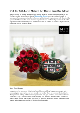 Wish Her With Lovely Mother’s Day Flowers Same Day Delivery