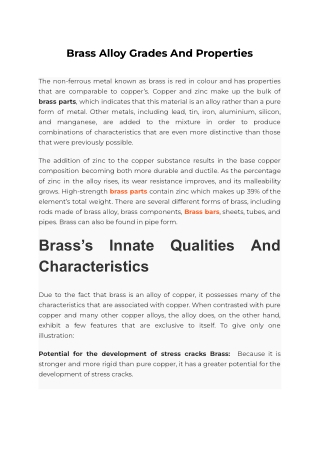 Brass Alloy Grades And Properties
