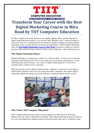 Jumpstart Your Career with the Best Digital Marketing Course in Mira Road