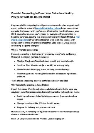 Prenatal Counseling In Pune Your Guide to a Healthy Pregnancy