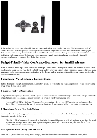 Budget-Friendly Video Conference Equipment for Small Businesses