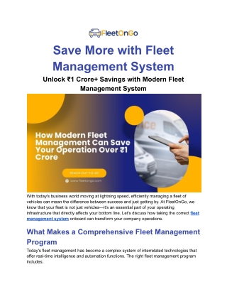 Save More with Fleet Management System