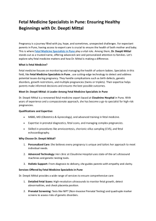 Fetal Medicine Specialists in Pune Ensuring Healthy Beginnings