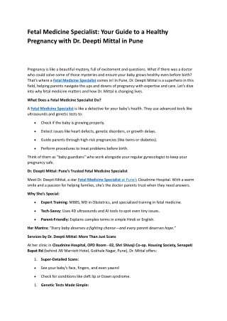 Fetal Medicine Specialist Your Guide to a Healthy Pregnancy