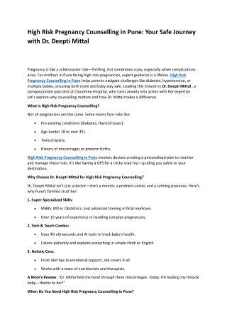 High Risk Pregnancy Counselling in Pune Your Safe Journey