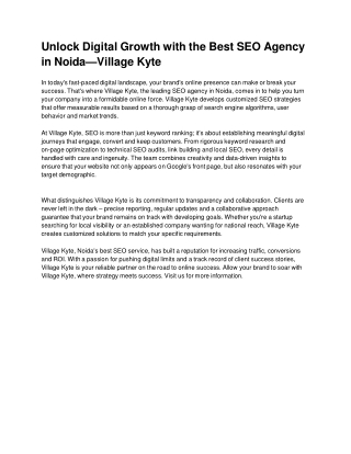 Unlock Digital Growth with the Best SEO Agency in Noida—Village Kyte