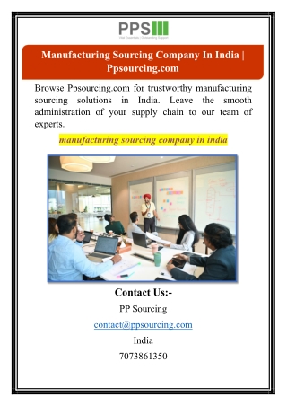Manufacturing Sourcing Company In India | Ppsourcing.com