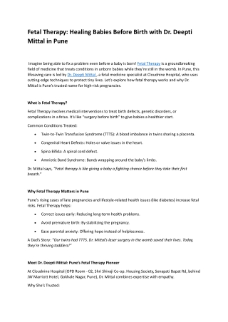 Fetal Therapy Healing Babies Before Birth with Dr. Deepti Mittal in Pune