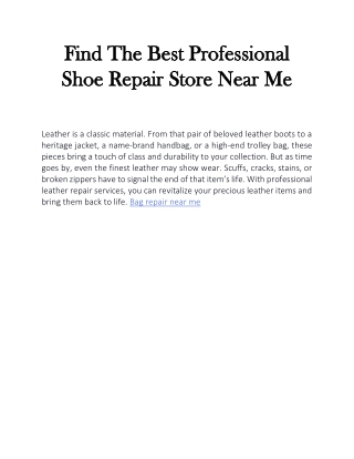 Find The Best Professional Shoe Repair Store Near Me