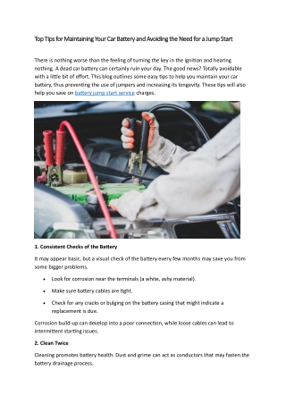 Top Tips for Maintaining Your Car Battery and Avoiding the Need for a Jump