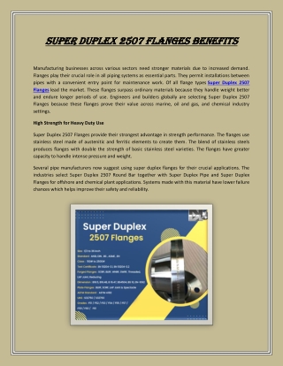 Super Duplex 2507 Flanges Benefits