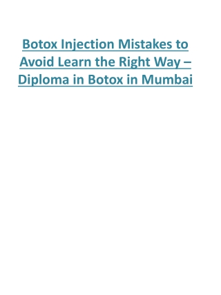 Botox Injection Mistakes to Avoid Learn the Right Way – Diploma in Botox in Mumbai