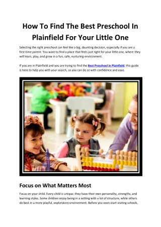 How To Find The Best Preschool In Plainfield For Your Little One
