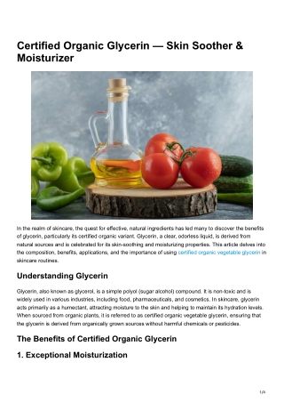 Certified Organic Glycerin – Skin Soother & Moisturizer