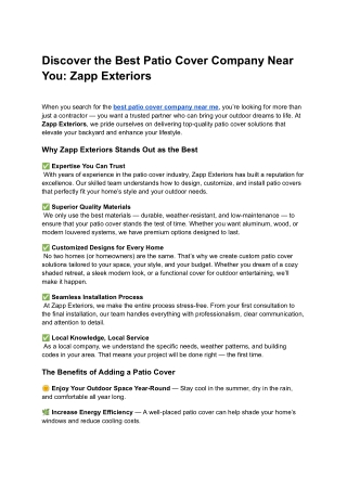 Discover the Best Patio Cover Company Near You_ Zapp Exteriors
