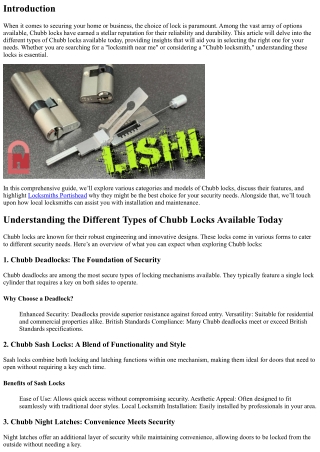 Understanding the Different Types of Chubb Locks Available Today