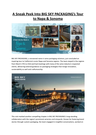 A Sneak Peek Into BIG SKY PACKAGING’s Tour to Napa & Sonoma