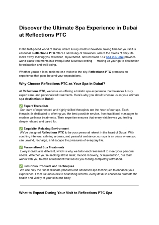 Discover the Ultimate Spa Experience in Dubai at Reflections PTC