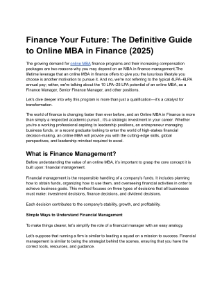 Finance Your Future: The Definitive Guide to Online MBA in Finance (2025)