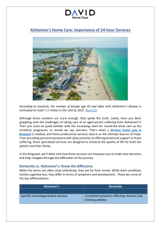 Alzheimer's Home Care: Importance of 24-hour Services