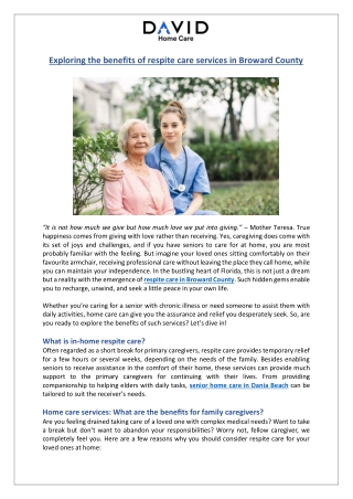 Exploring the benefits of respite care services in Broward County