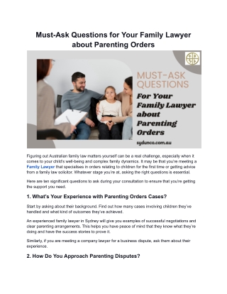 Must-Ask Questions for Your Family Lawyer about Parenting Orders