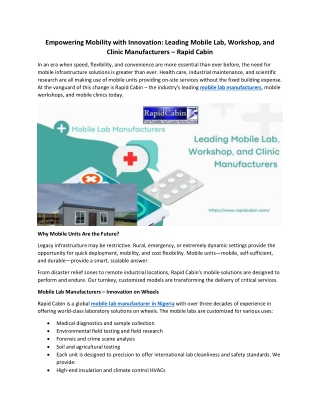 Empowering Mobility with Innovation: Leading Mobile Lab, Workshop, and Clinic Ma