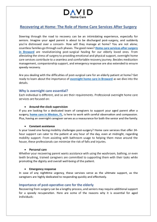 Recovering at Home: The Role of Home Care Services After Surgery