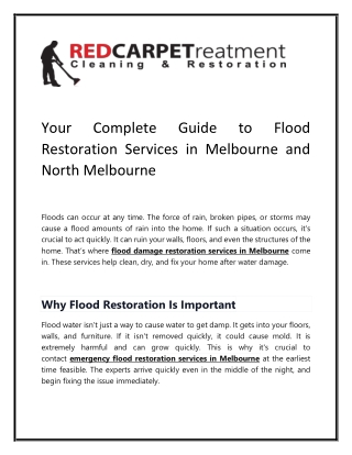 Your Complete Guide to Flood Restoration Services in Melbourne and North Melbourne