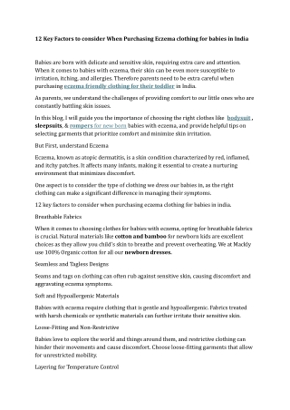 12 Key Factors to consider When Purchasing Eczema clothing for babies in India