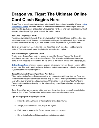 Dragon vs. Tiger_ The Ultimate Online Card Clash Begins Here