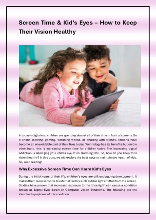 Protect Your Child’s Eyes from Screen Time