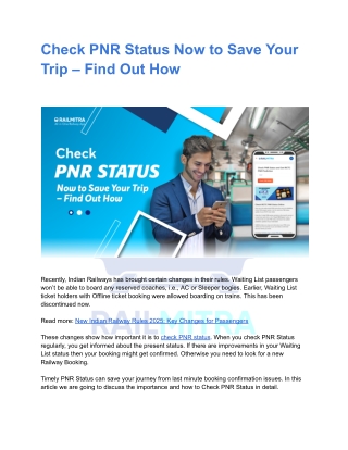 Check PNR Status Now to Save Your Trip – Find Out How