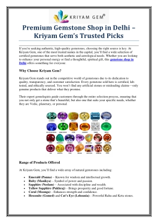 Top-Rated Gemstone Shop in Delhi – Visit Kriyam Gem Today