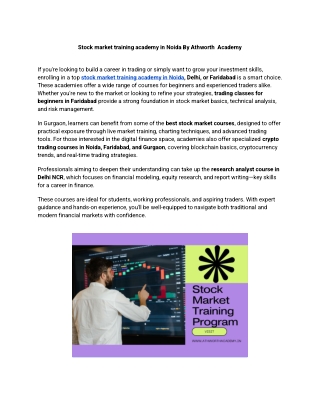 Stock market training academy in Noida By Athworth  Academy