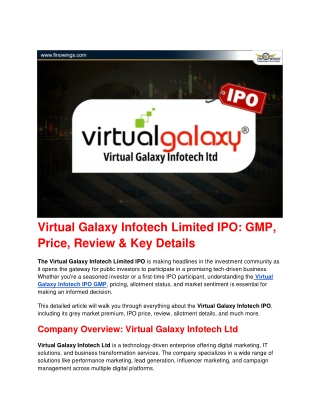 Virtual Galaxy Infotech IPO: Date, Price And GMP