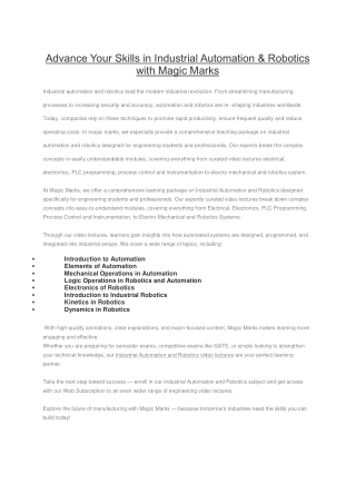 Advance Your Skills in Industrial Automation & Robotics with Magic Marks