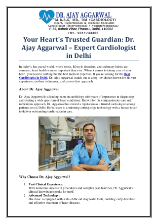 Dr. Ajay Aggarwal – Trusted as the Best Cardiologist in Delhi