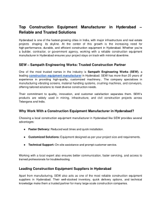 Top Construction Equipment Manufacturer in Hyderabad – Reliable and Trusted Solutions - Google Docs