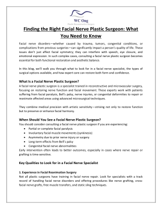Finding the Right Facial Nerve Plastic Surgeon What You Need to Know