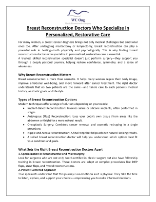 Breast Reconstruction Doctors Who Specialize in Personalized, Restorative Care