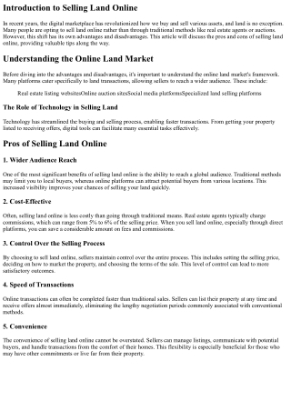 Selling Land Online: Pros and Cons