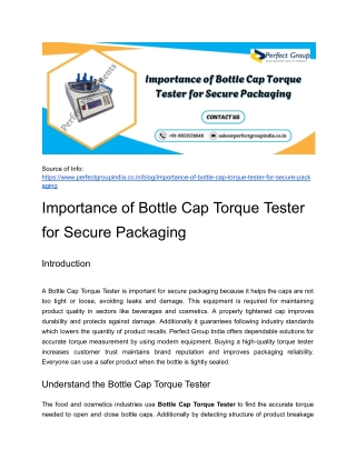 Importance of Bottle Cap Torque Tester for Secure Packaging